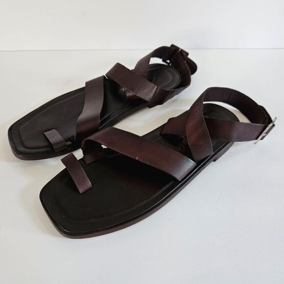 NWOB Free People Collection Romeo Square Toe Wrap Sandal in Chocolate Brown - Picture 8 of 14